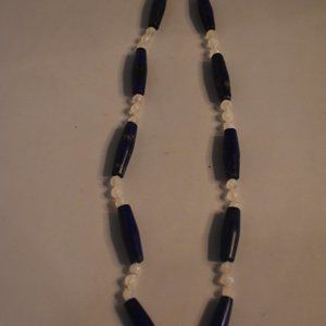 Rainbow Moonstone and Lapis Lazuli Bead Necklace/Sterling